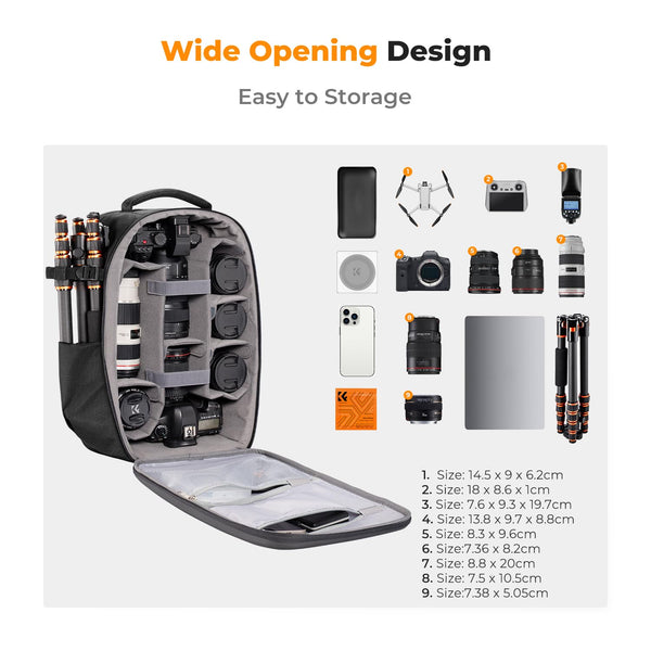 K&F Concept Camera Backpack,Hardshell DSLR Photography Camera Bag with 15-15.6 Inch Laptop Compartment Waterproof Camera Case Compatible for Canon/Nikon/Sony/DJI Mavic Drone