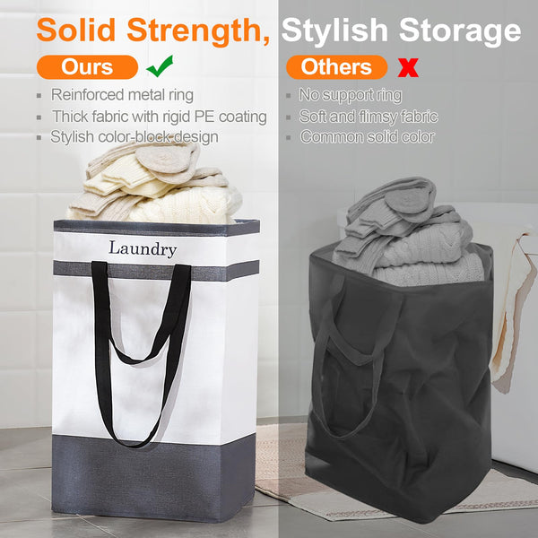 ROSOS Collapsible Foldable Hamper - Extended Double Handle, 80 L Laundry Basket for Bedroom Bathroom Dorm Storage - 1 Pack, Black