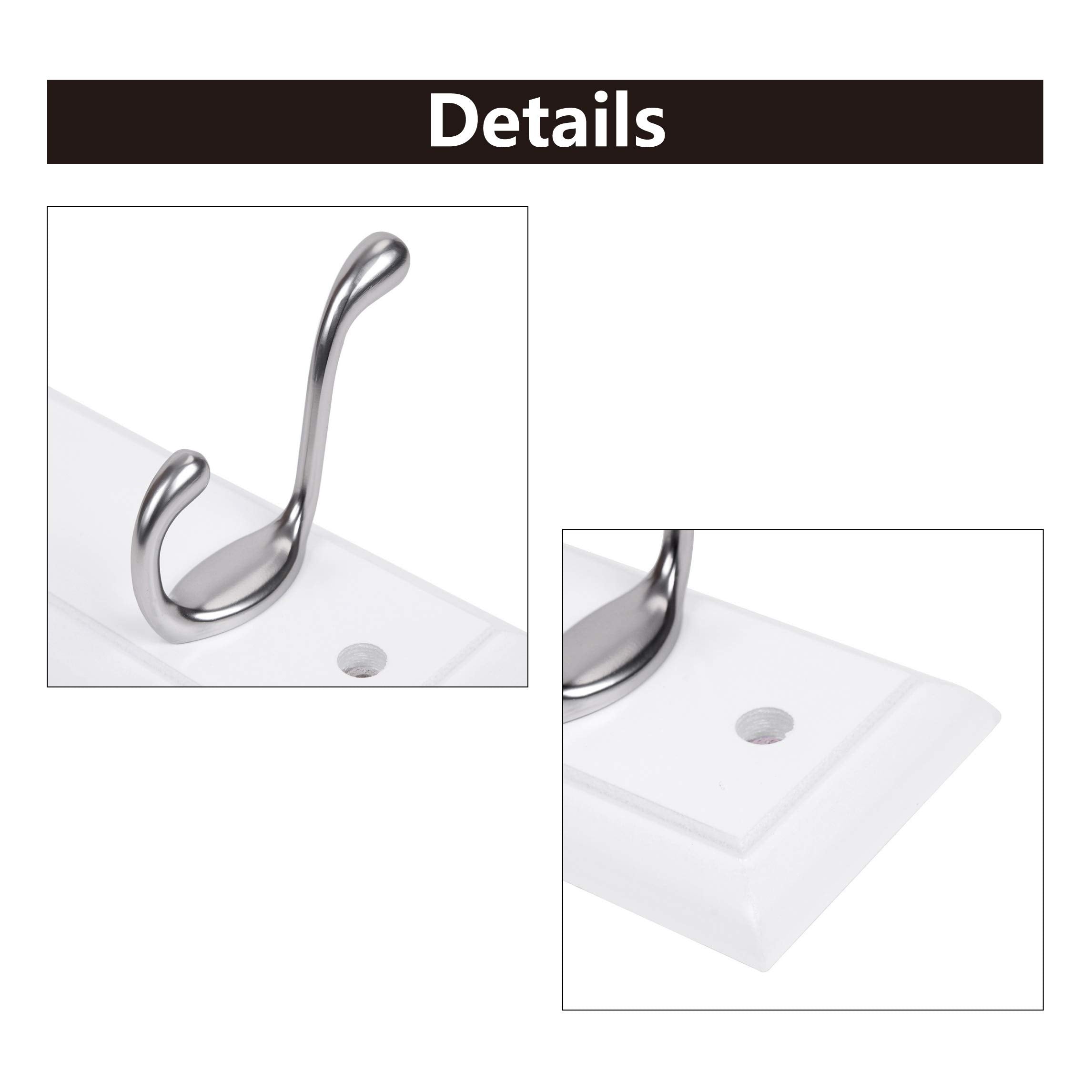 DOKEHOM [2 Pack 6-Satin Nickel Hooks on White Wooden Board Wall Mounted Coat Hook Rack Hanger