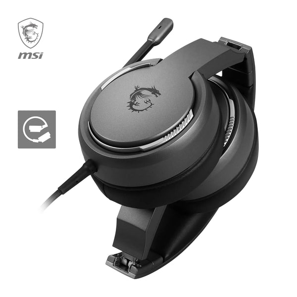 MSI IMMERSE GH50 GAMING HEADSET - 7.1 Virtual Surround Sound, Vibration Feedback, 40mm Neodymium Drivers, RGB Lighting, Detachable Mic, Inline Controls, USB 2.0 Connector - Wired (Package may vary)