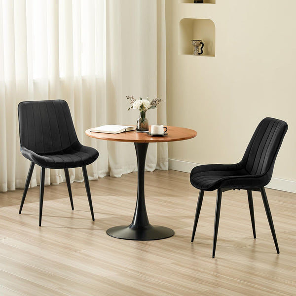 LONGTOO Set of 6 Dining Chairs with Velvet Upholstered Seat & Backrest,Stable Metal Legs,Modern Stripe Design,Champagne