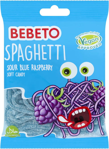 Bebeto Sour Blue Raspberry Spaghetti Sweets - Delicious Vegan Sweets & Halal Certified Single Pack, 70g