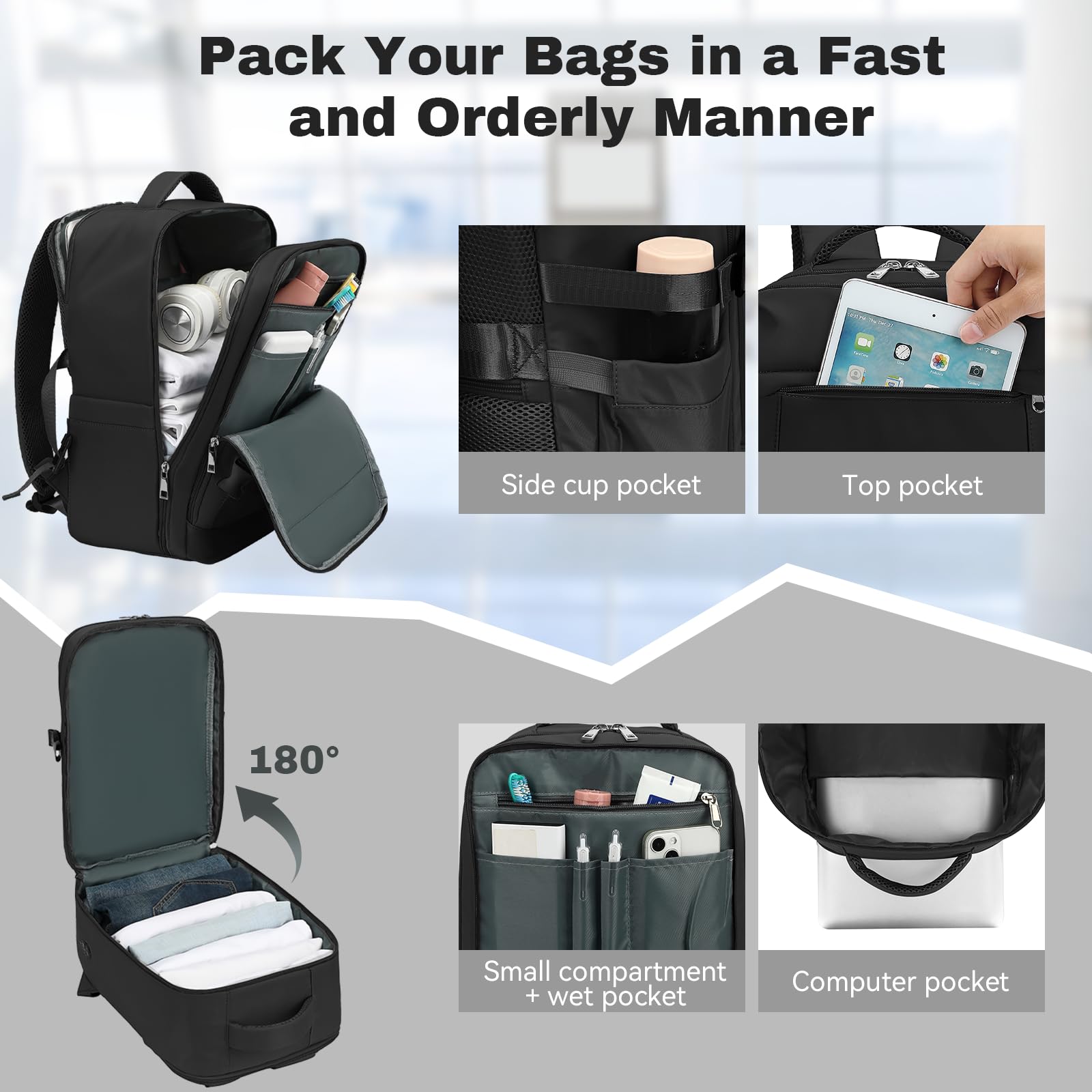 Xkdoai for Ryanair Cabin Bags 40x20x25, Travel Backpack Underseat Hand Luggage Carry-ons Airplanes Flight Bag Suitcases for Men Women