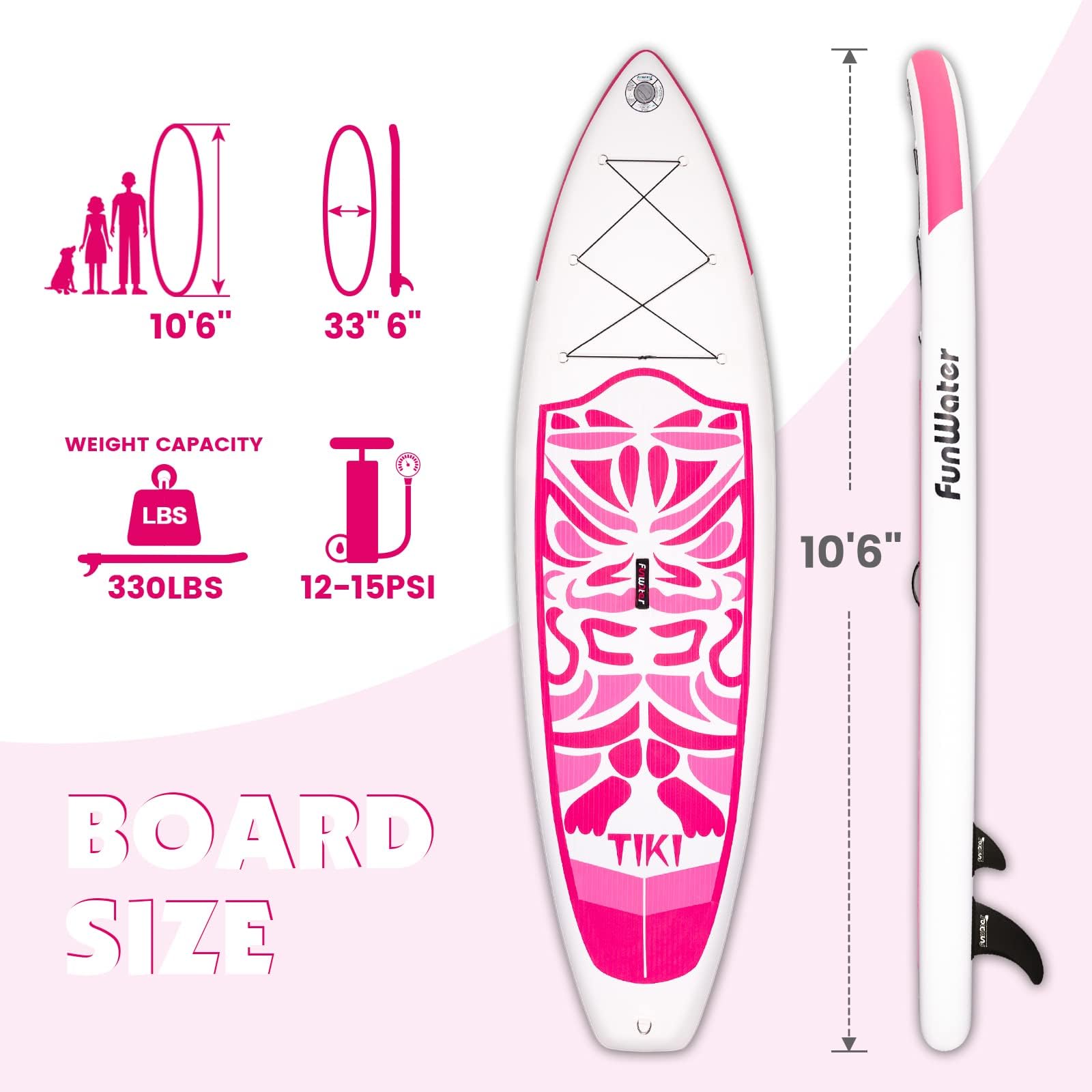 FunWater Inflatable Stand UP Paddle Board Ultra-Light Green Pink Everything Included ISUP, Adj Paddle, Pump, SUP Backpack, Leash, Waterproof Bag, Non-Slip Deckpad Youth