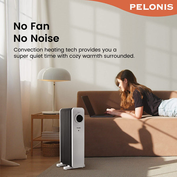 PELONIS Electric Radiator with Adjustable Thermostat and 3 Heat Settings, Oil Filled Heater with Overheat Protection (2500W, Knob Control)