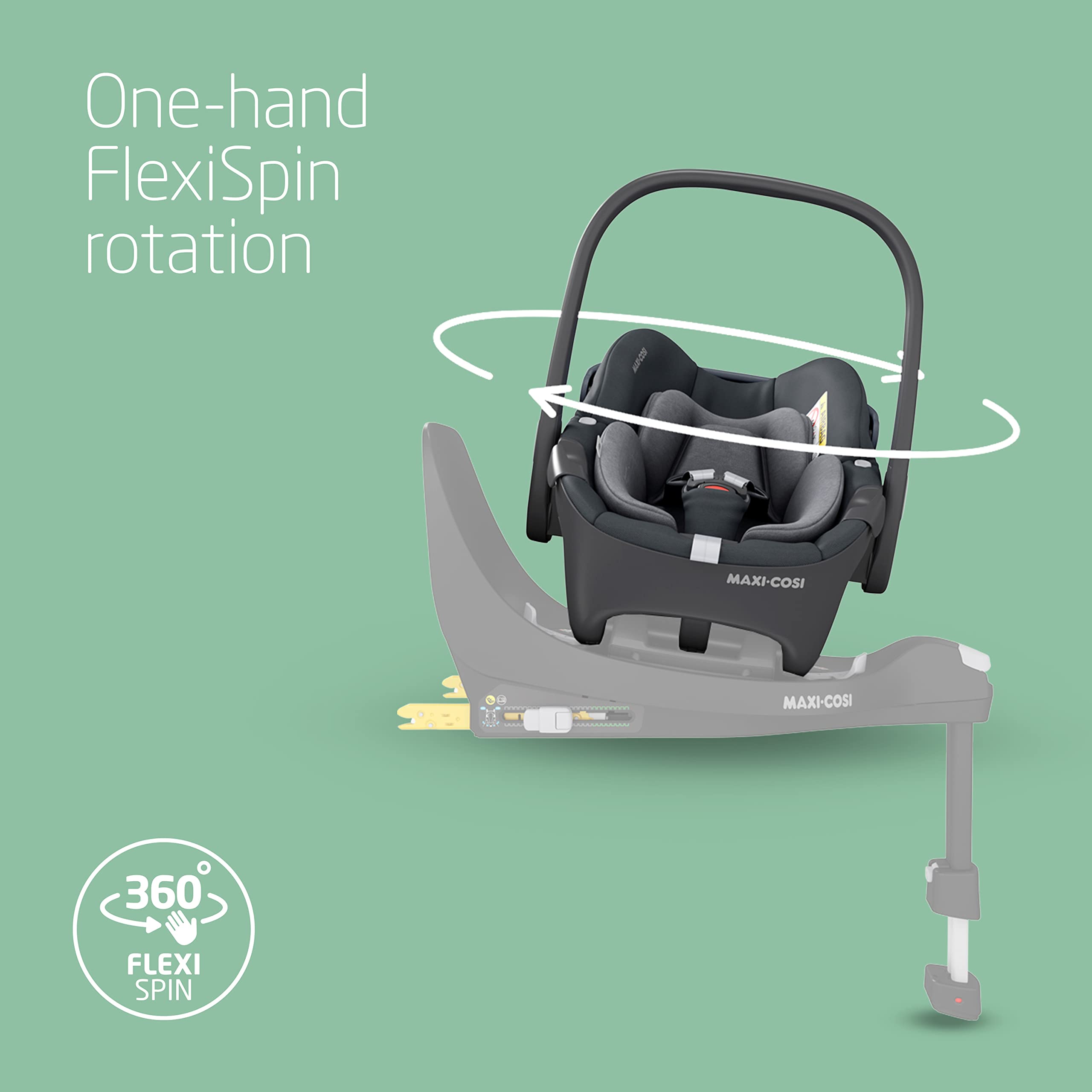 Maxi-Cosi FamilyFix 360 i-Size Base, Rotating Car Seat System, 360 Swivel ISOFIX Base, 0-4 Years (40-105 cm), One-Hand FlexiSpin Rotation, TravelSafe Rotation Control, Click & Go, Black