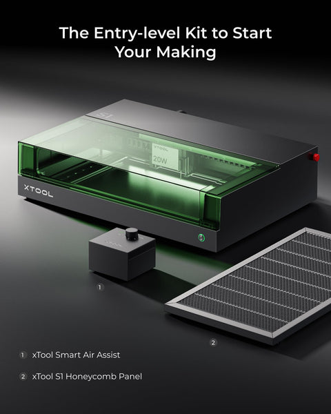 xTool S1 20W Engraving Machine with Riser Base & Honeycomb Working Sheet & Air Assit & RA2 Pro, Auto Focus, Enclosed Engraver and Cutter for Wood and Metal, Class I Safety CNC Machine