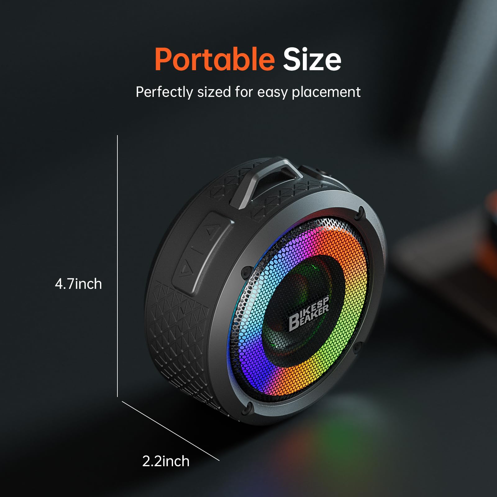 Bluetooth Shower Speaker with IPX7 Waterproof, Bluetooth Speaker with HD Stereo Sound, Built-in Mic Portable Wireless Speaker with Dynamic Lights 10H Playtime, for Outdoor Kitchen Gifts Golf, Black