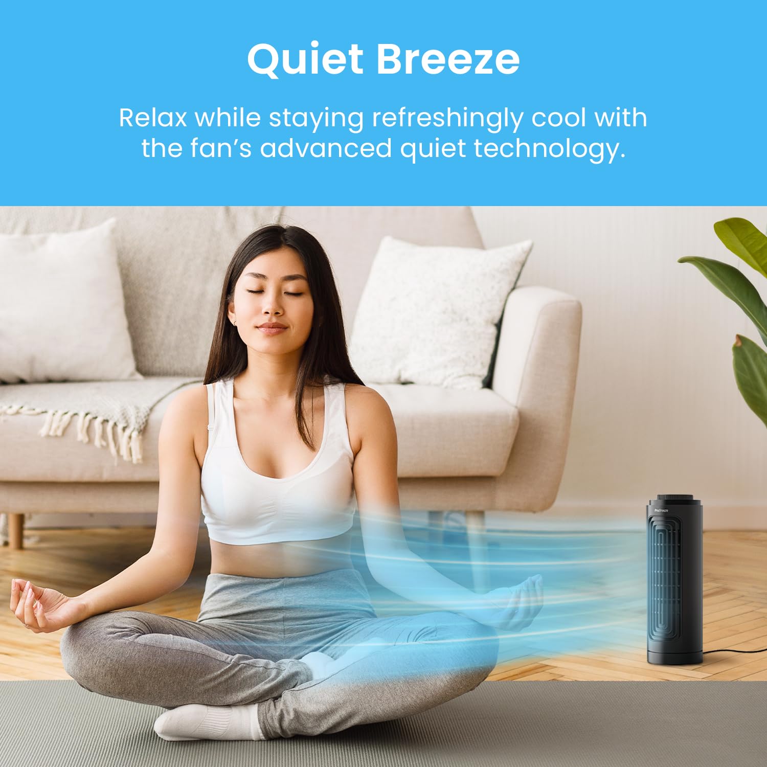 Pro Breeze Bladeless Tower Fan Quiet & Portable with Remote Control, 90° Oscillation, 15h Timer, 4 Modes, 3 Speeds - Powerful Electric 45W Motor Standing Air Circulator for Bedroom & Office