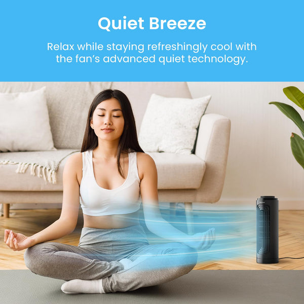 Pro Breeze Bladeless Tower Fan Quiet & Portable with Remote Control, 90° Oscillation, 15h Timer, 4 Modes, 3 Speeds - Powerful Electric 45W Motor Standing Air Circulator for Bedroom & Office
