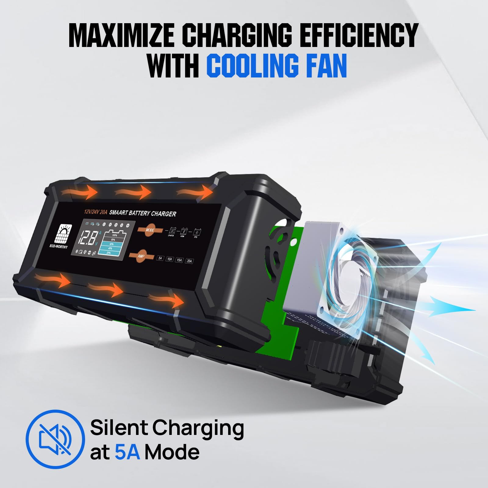 ECO-WORTHY 12V 10A LiFePO4 Battery Charger Automatic Smart and Maintainer (UK Plug) with LCD Display for Scooter Lead Acid and Lithium (LiFePO4) Battery
