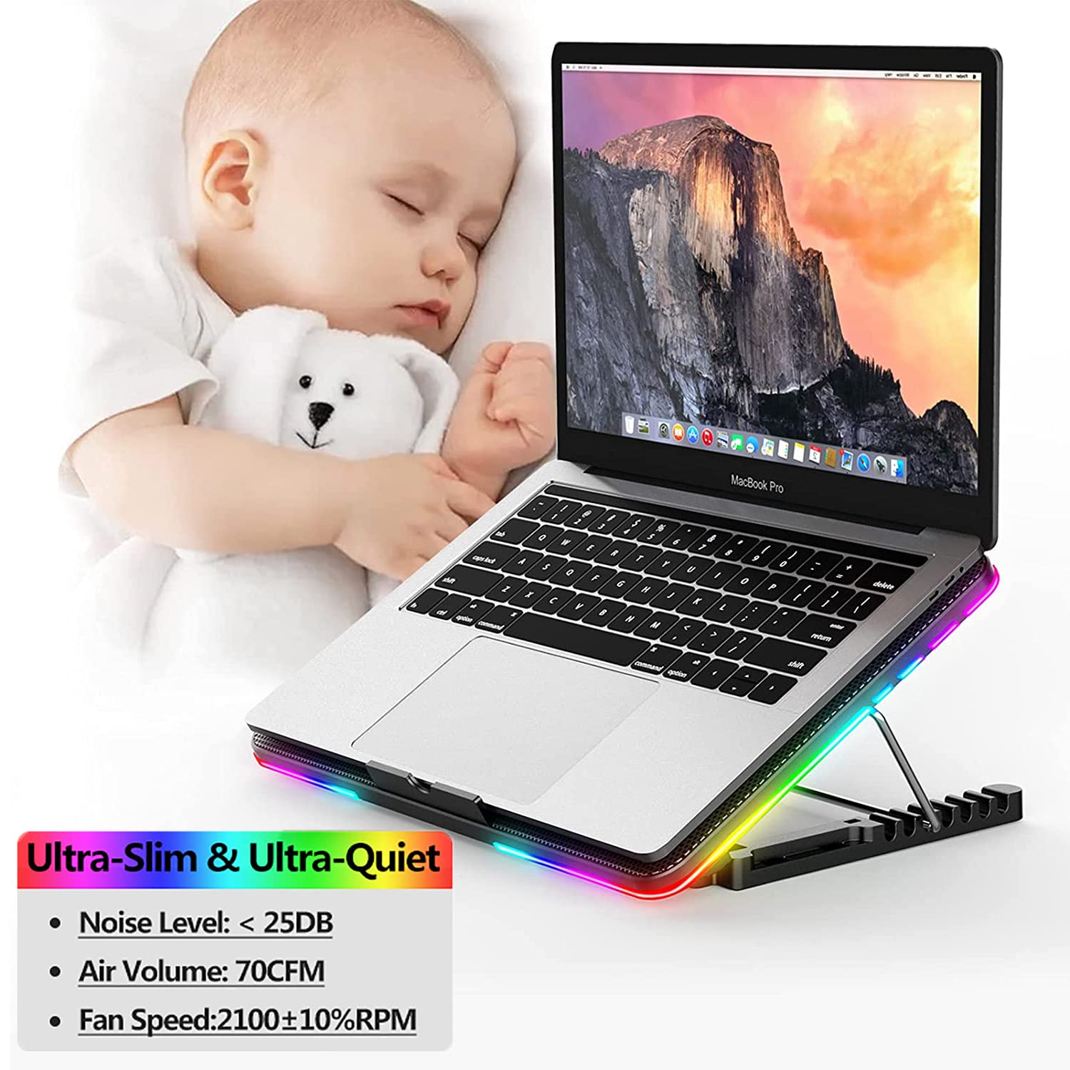 LIANGSTAR Laptop Cooling Pad, Laptop Cooler with 6 Quiet Fans at 2100RPM, Laptop Stand with Phone Holder, 7 Heights Adjustable & USB Powered, suitable for 12-17 Inch, Blue