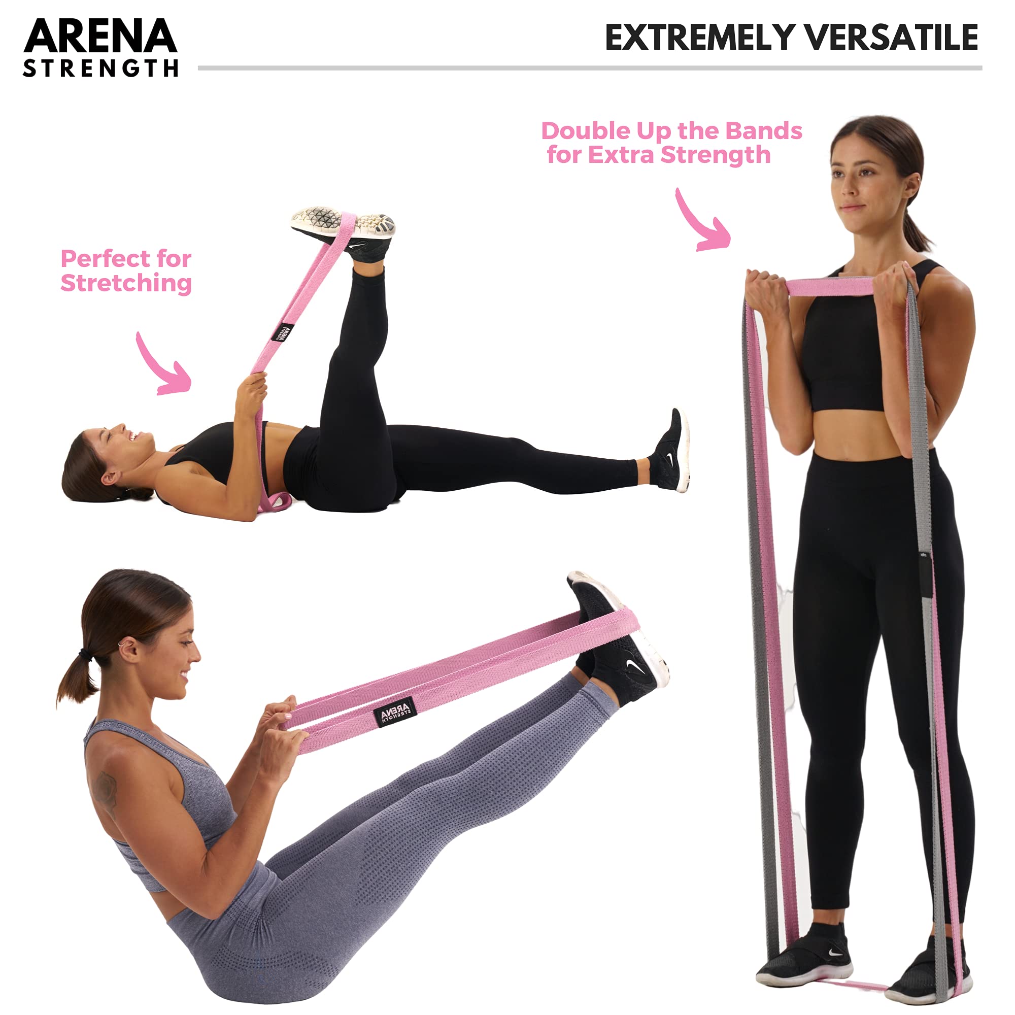 Arena Strength Long Fabric Resistance Bands Set with Workout Guide - Long Loop Resistance Band Set | Cloth Exercise Bands for Women | Pull Up Bands |