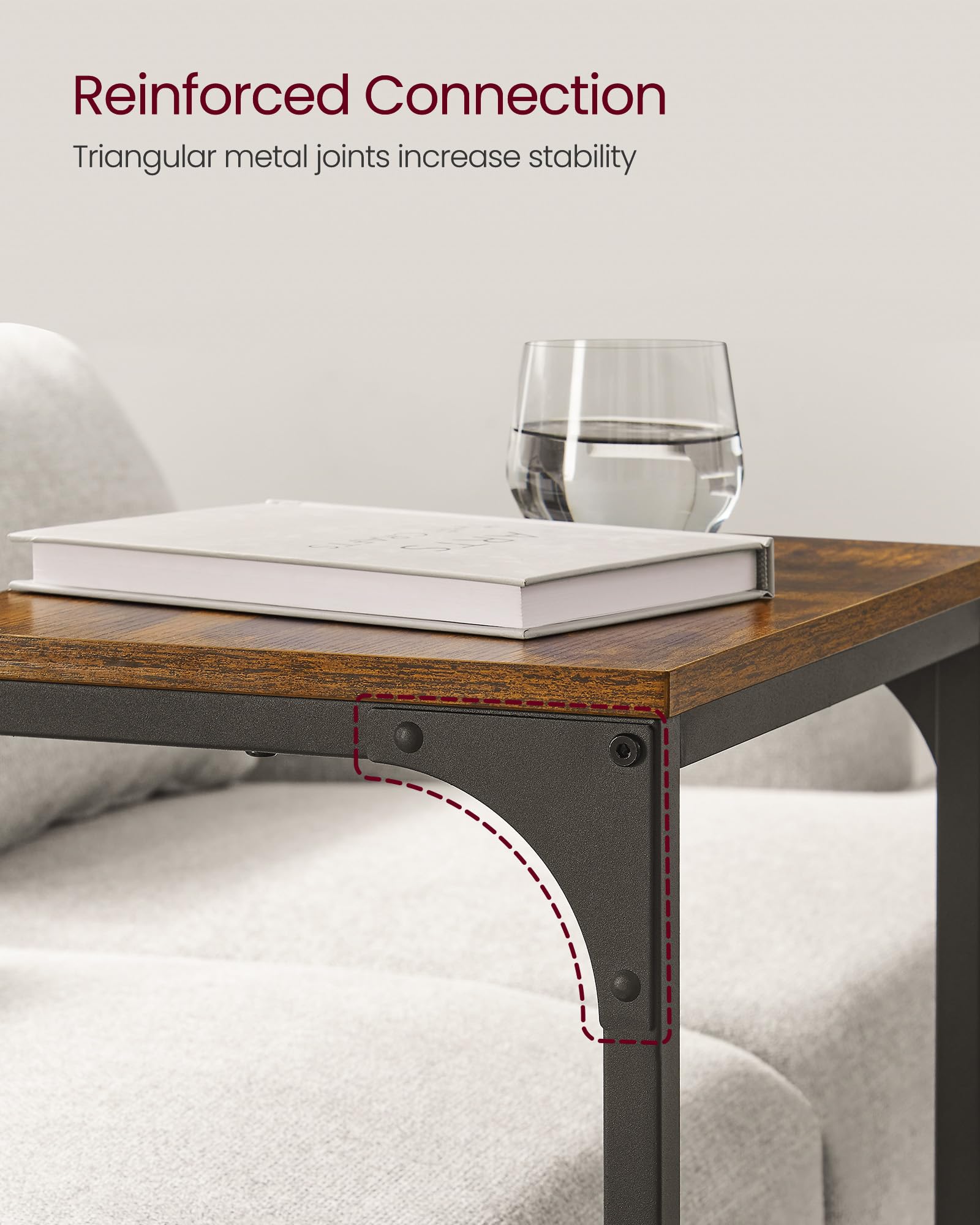 VASAGLE C-Shaped Side Table, Bedside Table, Sofa Side Table, Coffee Table, with Metal Frame, Industrial, for Living Room, Bedroom, Rustic Brown and Black LET350B01