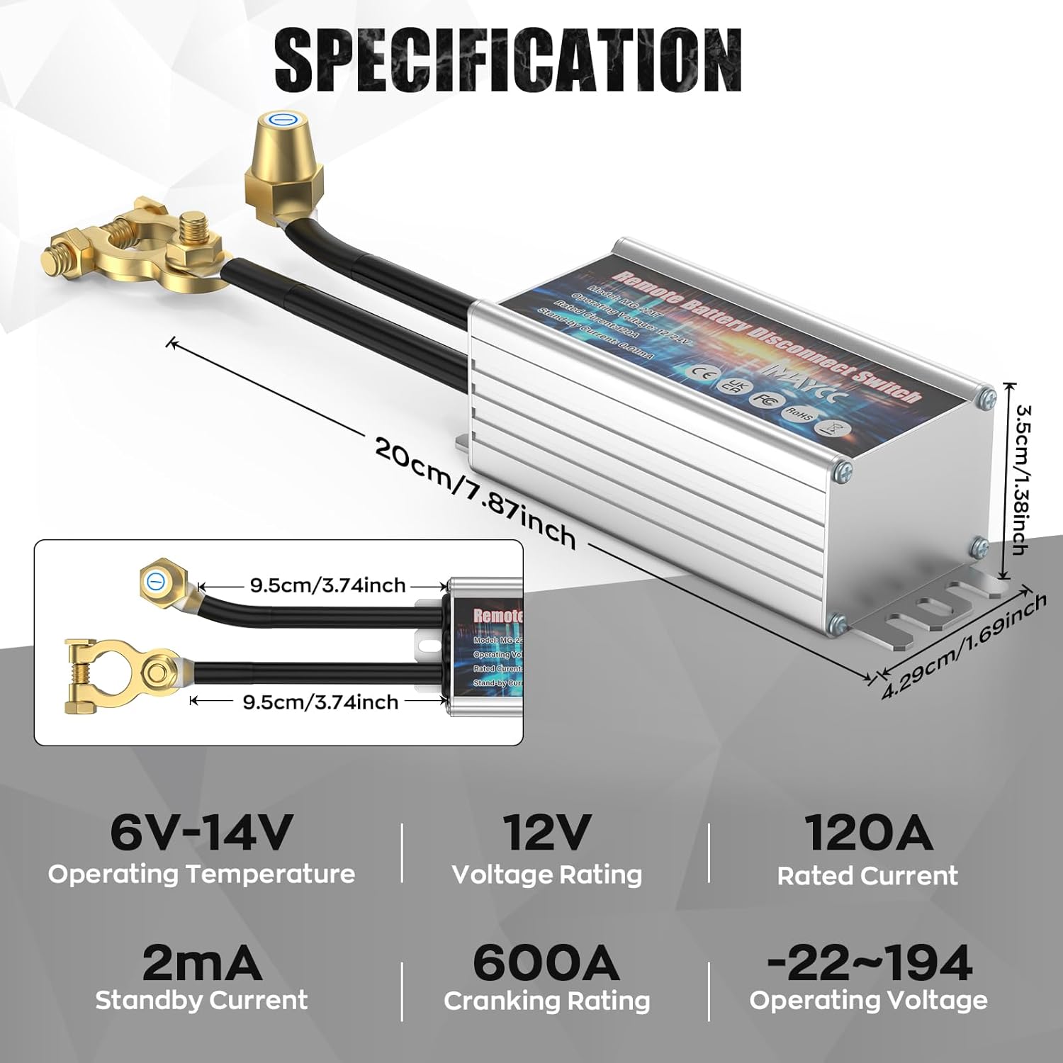 IMAYCC Wireless Kill Switch for Car, Remote Battery Disconnect Switch 12V 120A,Battery Cut off Switch 12v,Car Battery Isolator Switch Anti Theft, Automatic Cut/Shut Off Switch for RV, ATV,Truck, Boat.
