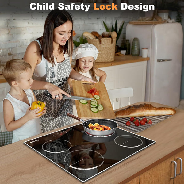 Cooksir Electric Hob 60cm, Ceramic Hob 4 Ring 6700W, Electric Hob 4 Zone with Expandable Dual and Oval Zone, Built-in Hob with Frame, Timer, Safety Lock, 220-240V(No Plug)