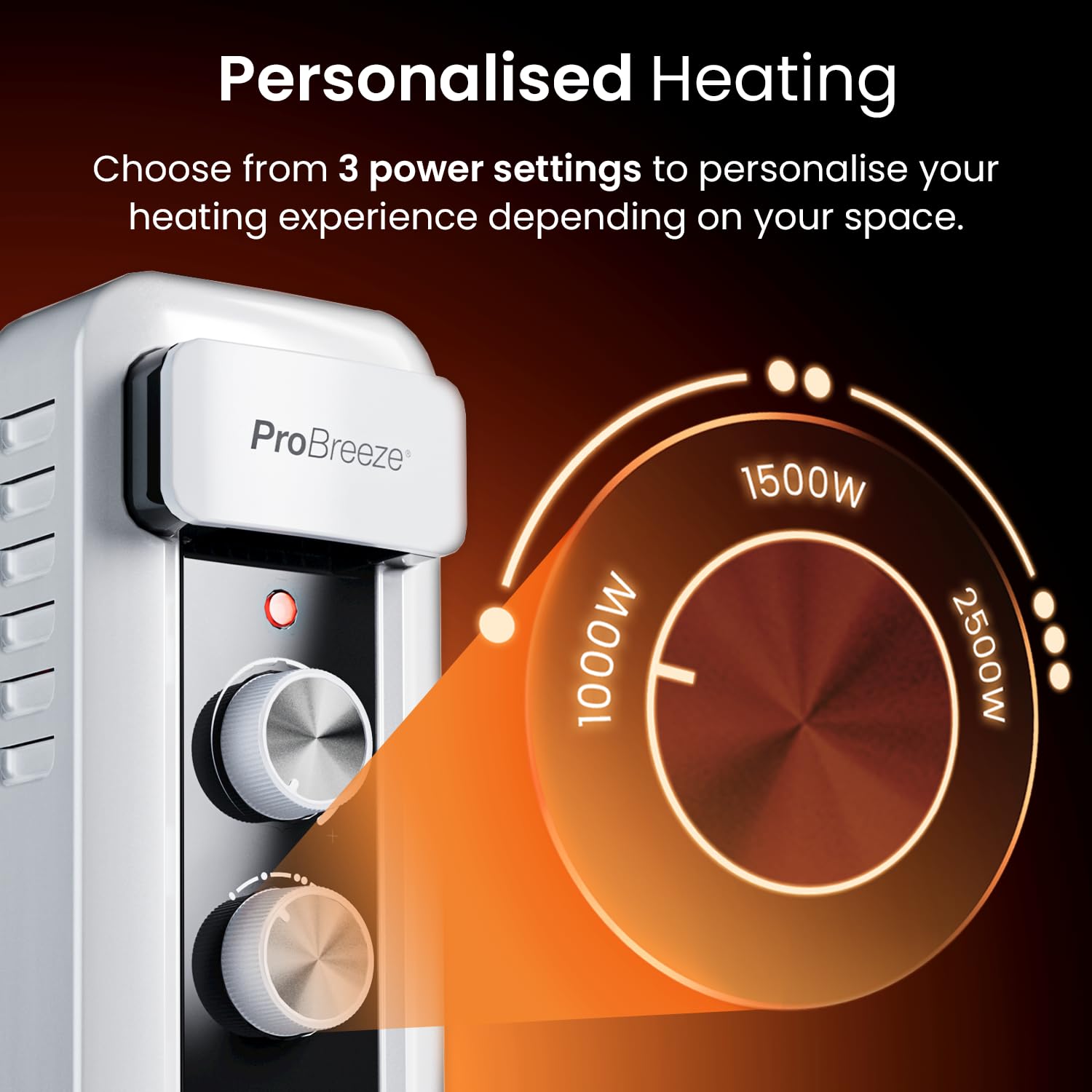 Pro Breeze Oil Filled Radiator with 11 Fins - Slim Electric Radiator - Portable Oil Heater with Built-in 24 Hour Timer, 3 Heat Settings, Adjustable Thermostat (White)