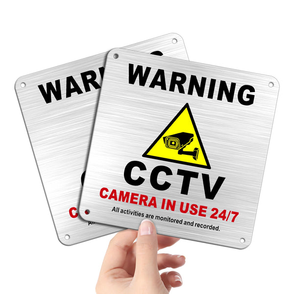 TAKULA Pre-drilled CCTV Sign - 15 * 15cm Aluminium Brushed Metal Sign - 24 HR Outdoor Waterproof, UV Resistant, Durable | Pack of 1