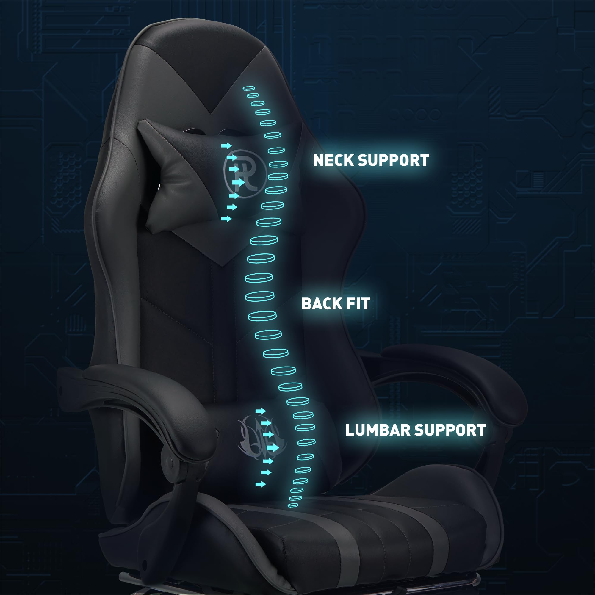 Play haha.Ergonomic reclining seat with footrest adjustable headrest and lumbar cushion high back support padded armrests PU leather finish for gaming home or office use