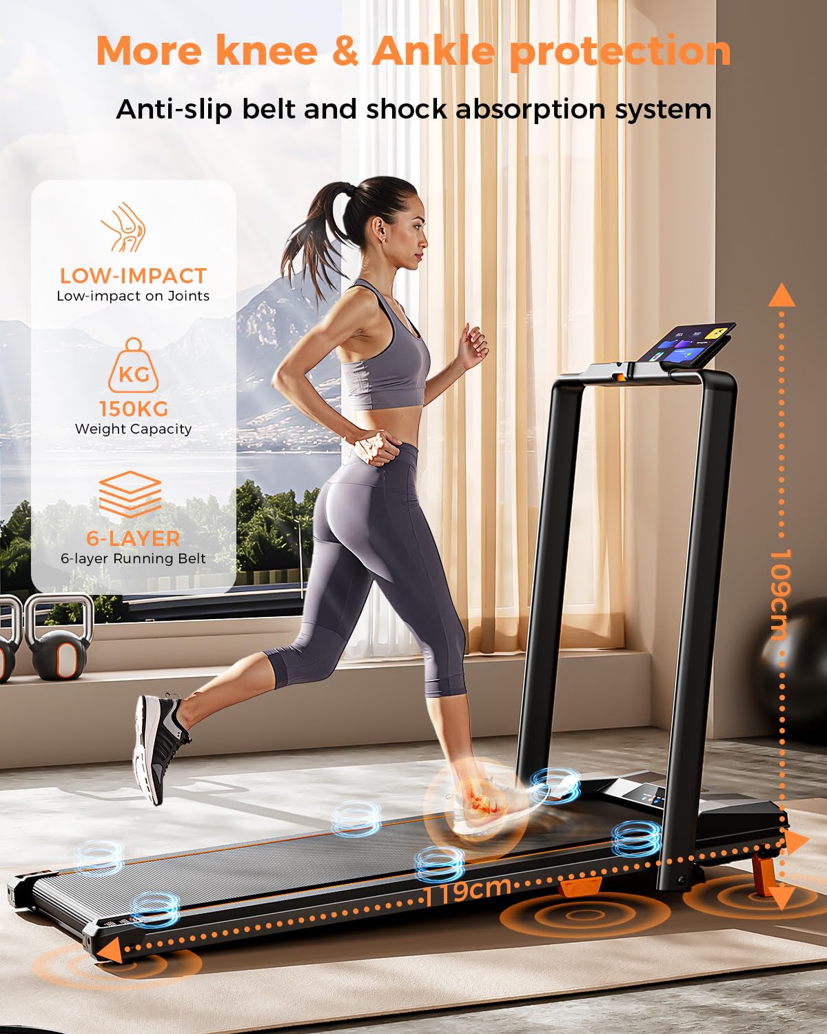 BestGod Walking Pad, 2.5-HP Quiet Under Desk Treadmill, Portable with LED Display, 150KG Capacity, Treadmill for Home/Office, Remote Control