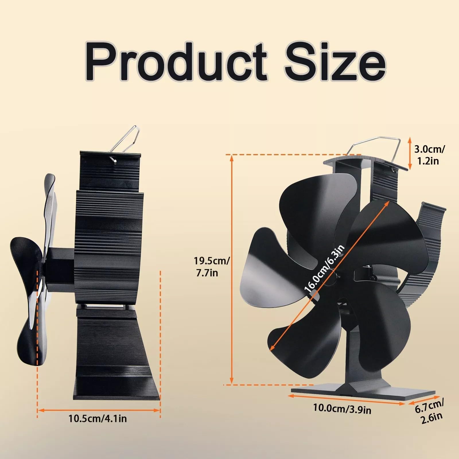 Tomersun 4 Blades Stove Fan Heat Powered Wood/Log Burner Fan Eco Friendly Heat Circulation for Wood/Log Burner/Fireplace