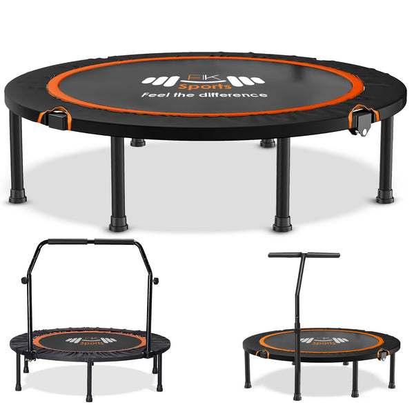 FK Sports Foldable Fitness Rebounder Trampolines, 40" Foldable Mini Trampoline with T Bar Handle, Round Mini Fitness Trampoline a indoor trampoline