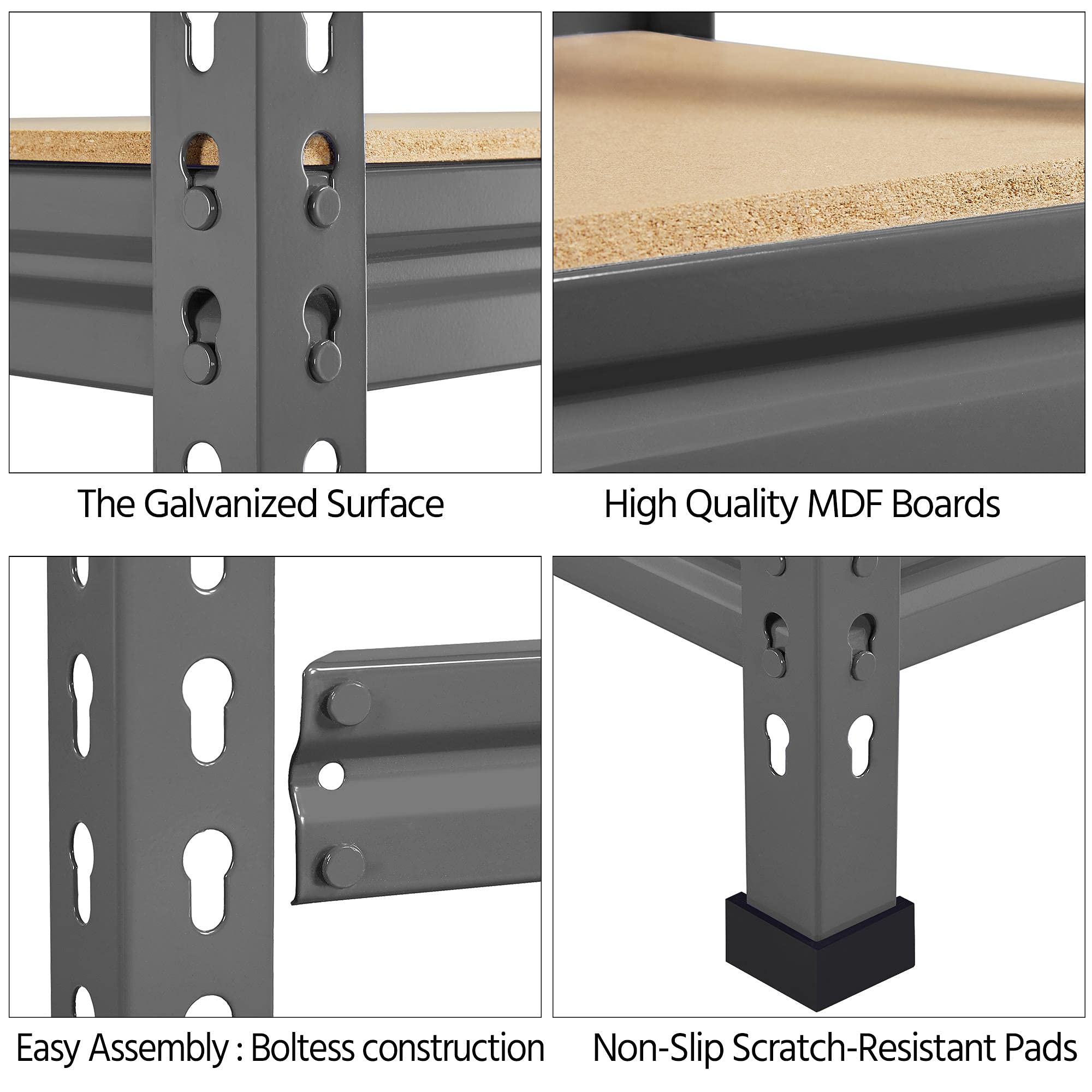 Yaheetech 5 Tier Garage Shelving Units, Heavy Duty Racking shelves, 150KG Per Shelf/750KG Capacity, 70cmx30cmx150cm（LxWxH,Dark Gray