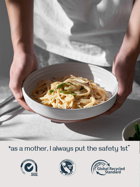 DOWAN Pasta Bowl Set of 4, Large Salad Bowls,  21.5 cm Porcelain Serving Plates, Soup Bowls, Wide and Shallow Ceramic Bowl for Kitchen, Pasta, Salad,