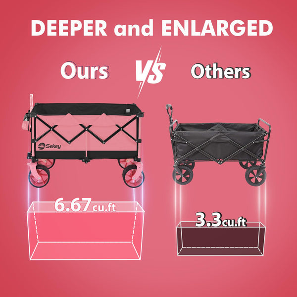 Sekey 200L Folding Festival Trolley with All-Terrain Extra Wide Wheels and Brake, Heavy-Duty Cart Loadable up to 150KG, Patented Four-Directional Foldable Design, Wagon for Beach Camping Outdoor, Grey