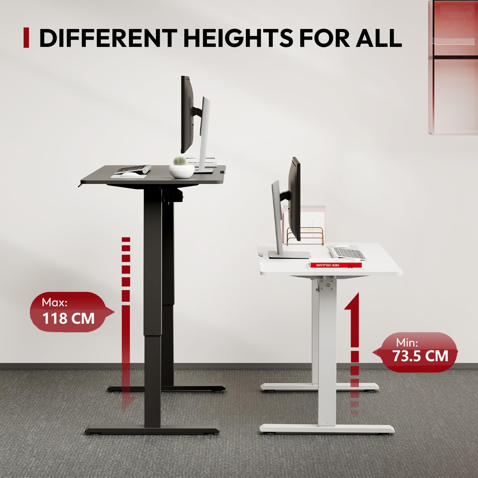 SANODESK QS1+140 * 60 Electric Standing Desk Height Adjustable Standing Desk With Memory Smart Panel Sit Stand Table With Hooks and Cupholder for Home Office （Black Frame+ Black Desktop）