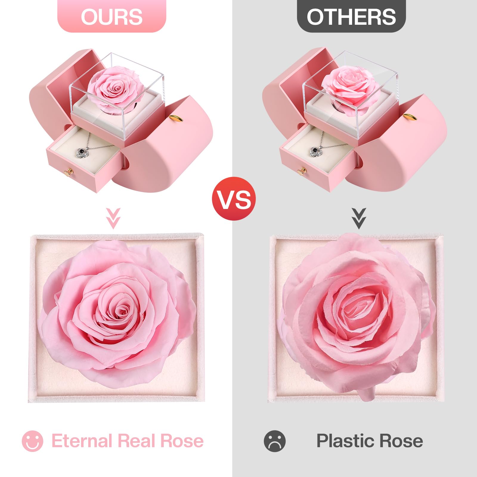 Firestyle Preserved Real Rose Gifts for Women,Mum,Wife,Eternal Flowers Rose with I Love You Necklace in 100 Languages,Gifts for her on Birthday,