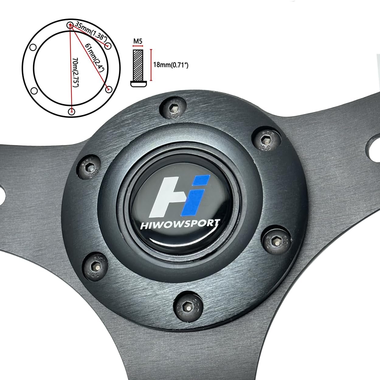 Hiracing 14" Universal Classic Wood Grain Steering Wheel Brushed 3 Spoke 1.5 Depth Steering Wheel with Horn Button 6 bolts (010)