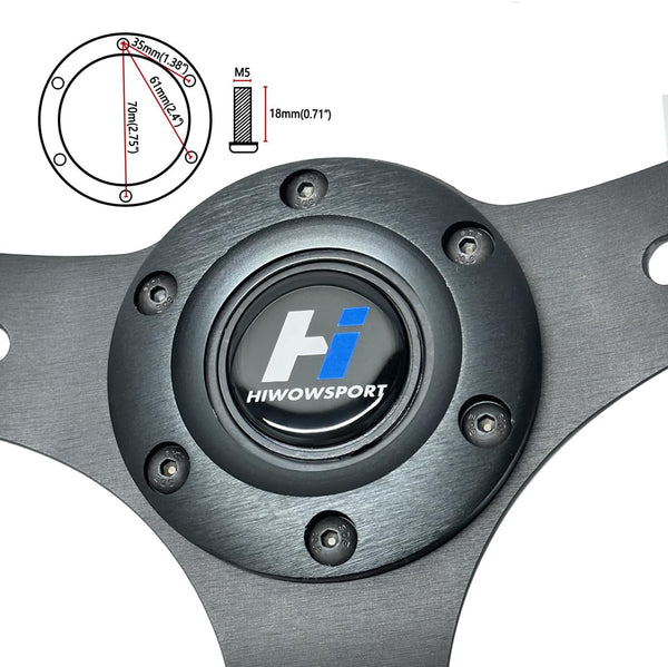 Hiracing 14" Universal Classic Wood Grain Steering Wheel Brushed 3 Spoke 1.5 Depth Steering Wheel with Horn Button 6 bolts (010)