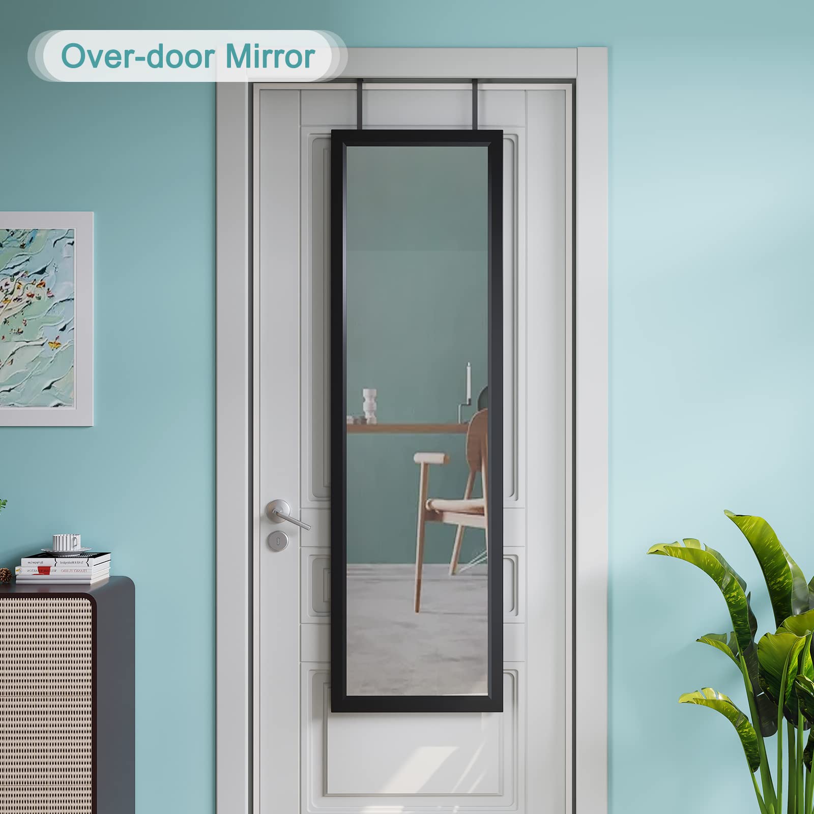 Dripex Over Door Mirror Full Length, 110 x 33cm Wall Mounted Mirror Door Hung Mirror for Bathroom/Bedroom/Wardrobe - Toughened Glass, Black