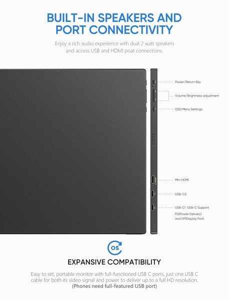 ARZOPA Portable Monitor, S1 Table 15.6'' 1080P FHD Laptop Monitor USB C HDMI Computer Display HDR Eye Care External Screen with Smart Cover for PC Mac Xbox PS5