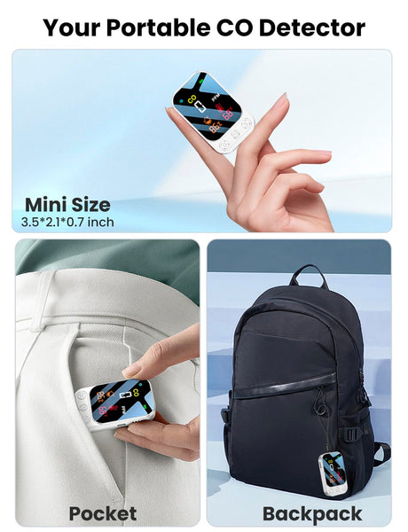 LSENLTY Portable Carbon Monoxide Detectors, 3 in 1 CO Detector(Humidity, Temperature and CO Value), 72 Hours Standby Time, 0-999 PPM CO Detector Range, CO Detectors for Camping Travel