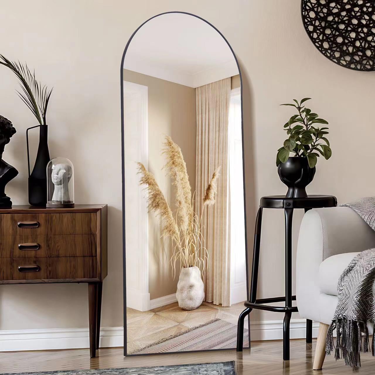 KOCUUY Arched Full Length Mirror, 161 x 52 cm Wall Mirrors, Standing or Leaning Full Body Mirror with Aluminum Alloy Frame, Suitable for Bedrooms,