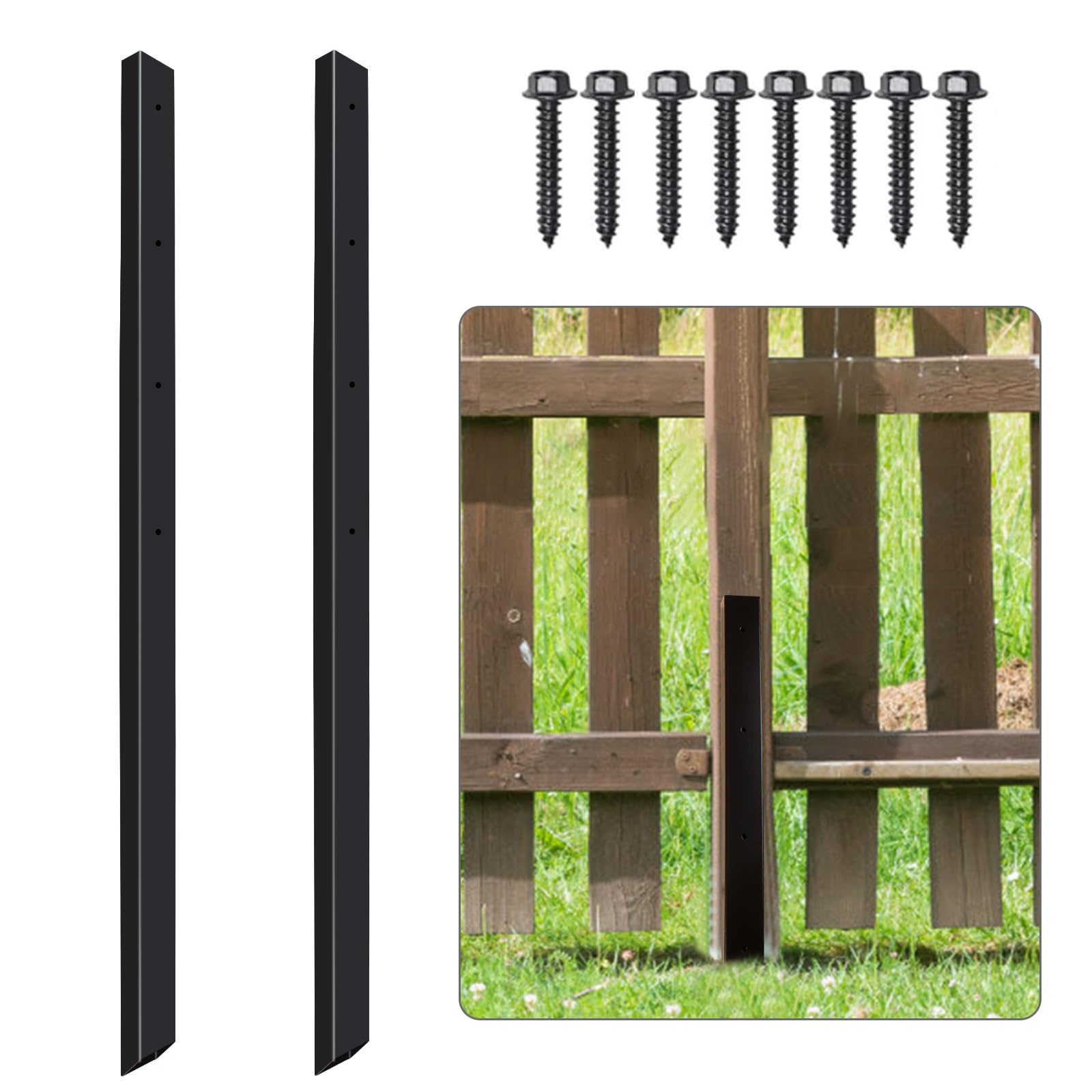 Fence Post Repair Spike - 2 Pack Heavy Duty Fence Post Support Ground Spike for Tilted or Broken Wooden Fence Posts, Durable Garden Fencing Solution