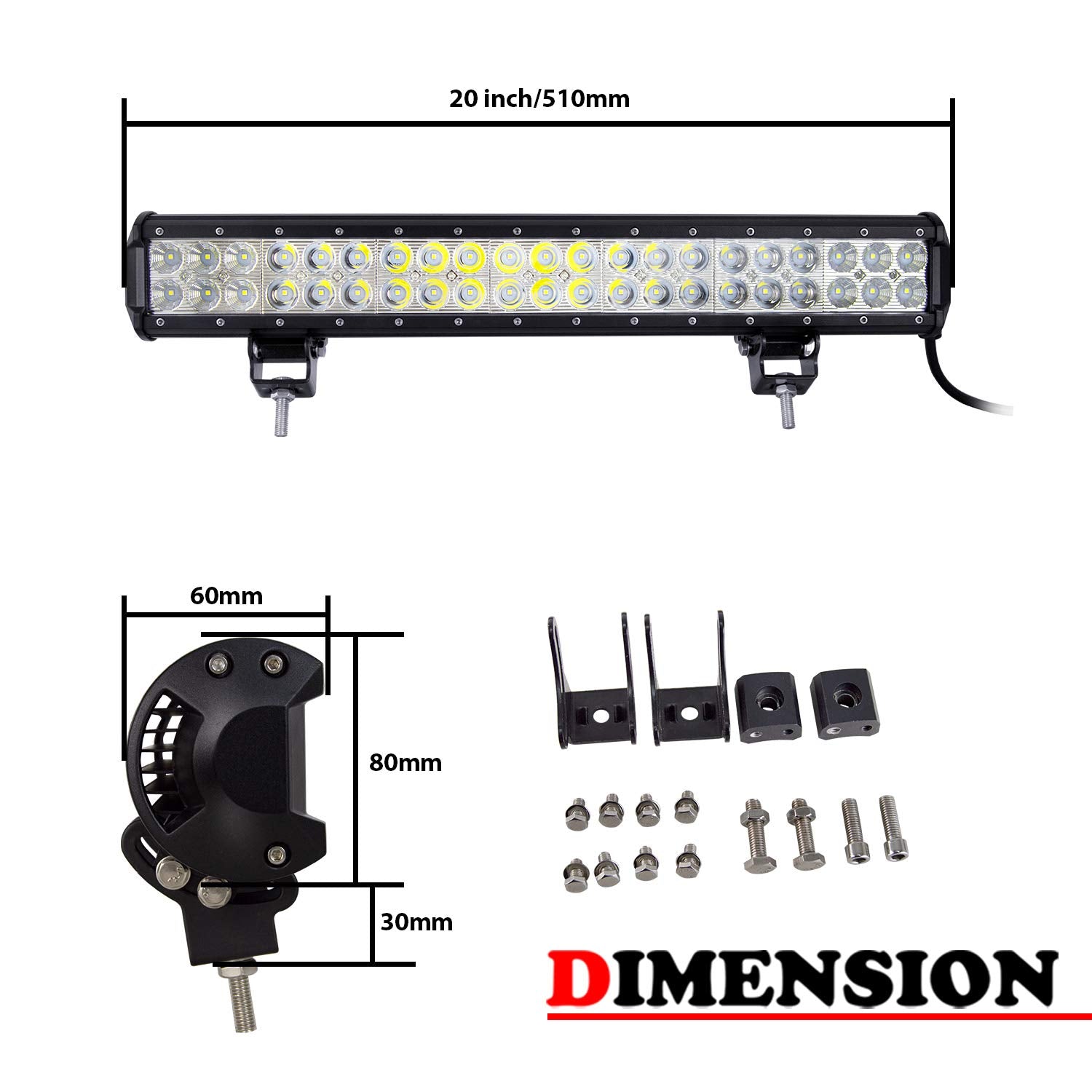 Willpower 126W 20 Inch LED Light Bar + 23 Inch License Plate Holder Universal Aluminum + Wiring Harness Kit Mount Bull Bar Front Bumper Number Plate Frame for Off Road Work Light