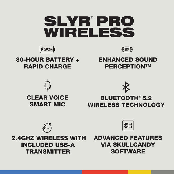 Skullcandy SLYR Pro Wireless Multi-Platform Gaming Headset, Bluetooth Headphones, Up to 24 Hrs Battery, PC, PlayStation, Nintendo Switch, 2.4GHz Low Latency Wireless Transmitter Included - White/Blue