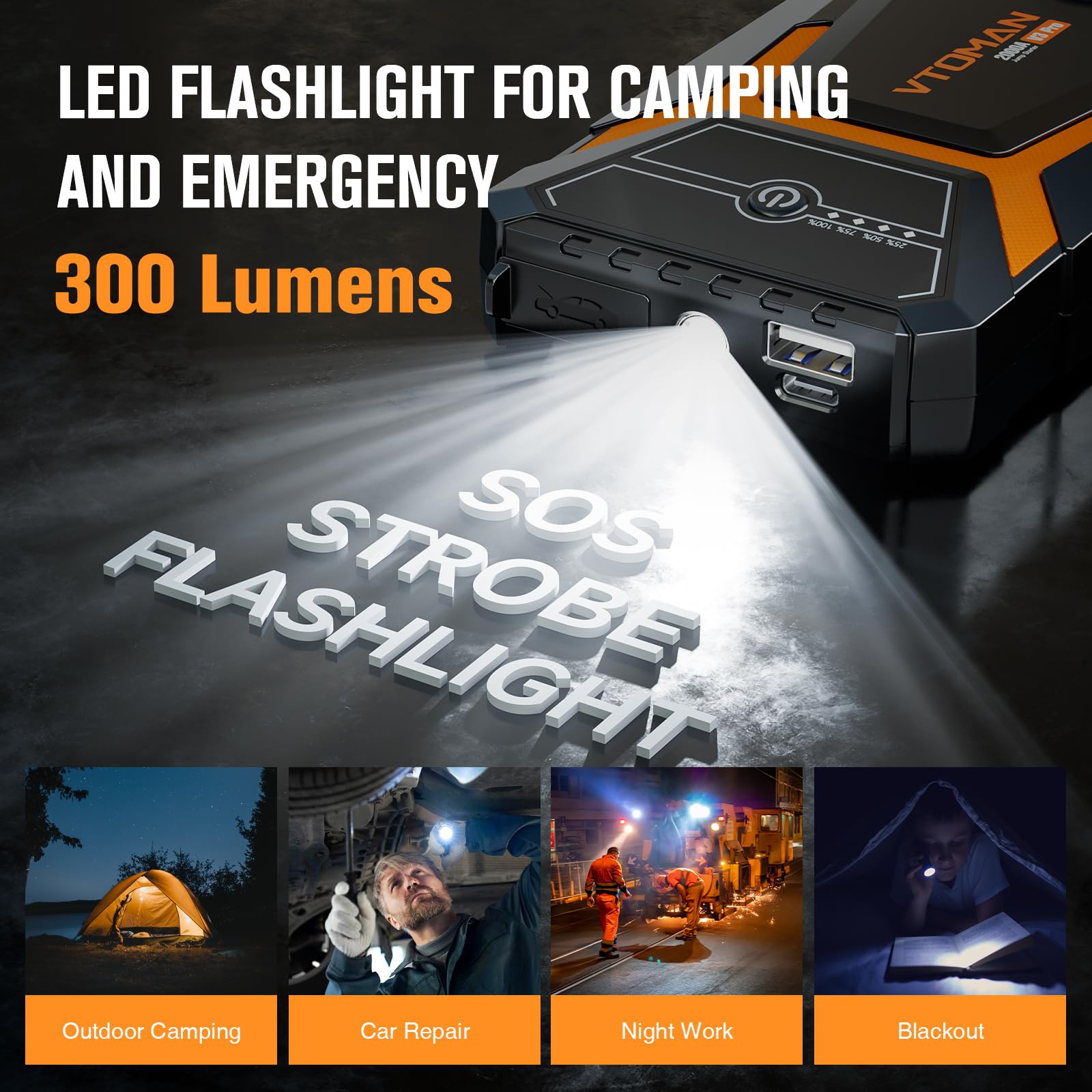 VTOMAN V3PRO Jump Starter Power Pack 2000A,Portable Car Battery Booster Jump Starter with Lithium Jump Pack,Battery Charger Starter with Jumper Cables for Motor(up to 6L Gas/4L Diesel Engines)