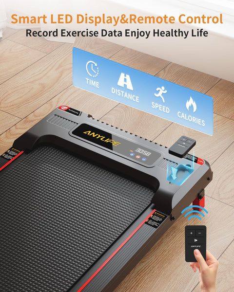 Walking Pad Treadmill, Anylife Incline Walking Pad Under Desk 330lbs Capacity, 2.5HP Portable Treadmills for Home, Compact Treadmill Small Running Pad with LED Display, Remote Control