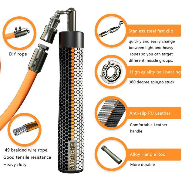 Mogold Weighted Jump Ropes for man&women fast clip interchangeable 1/4LB 1/2LB 1LB heavy jump ropes , Ball Bearing Design ? Weighted, Length