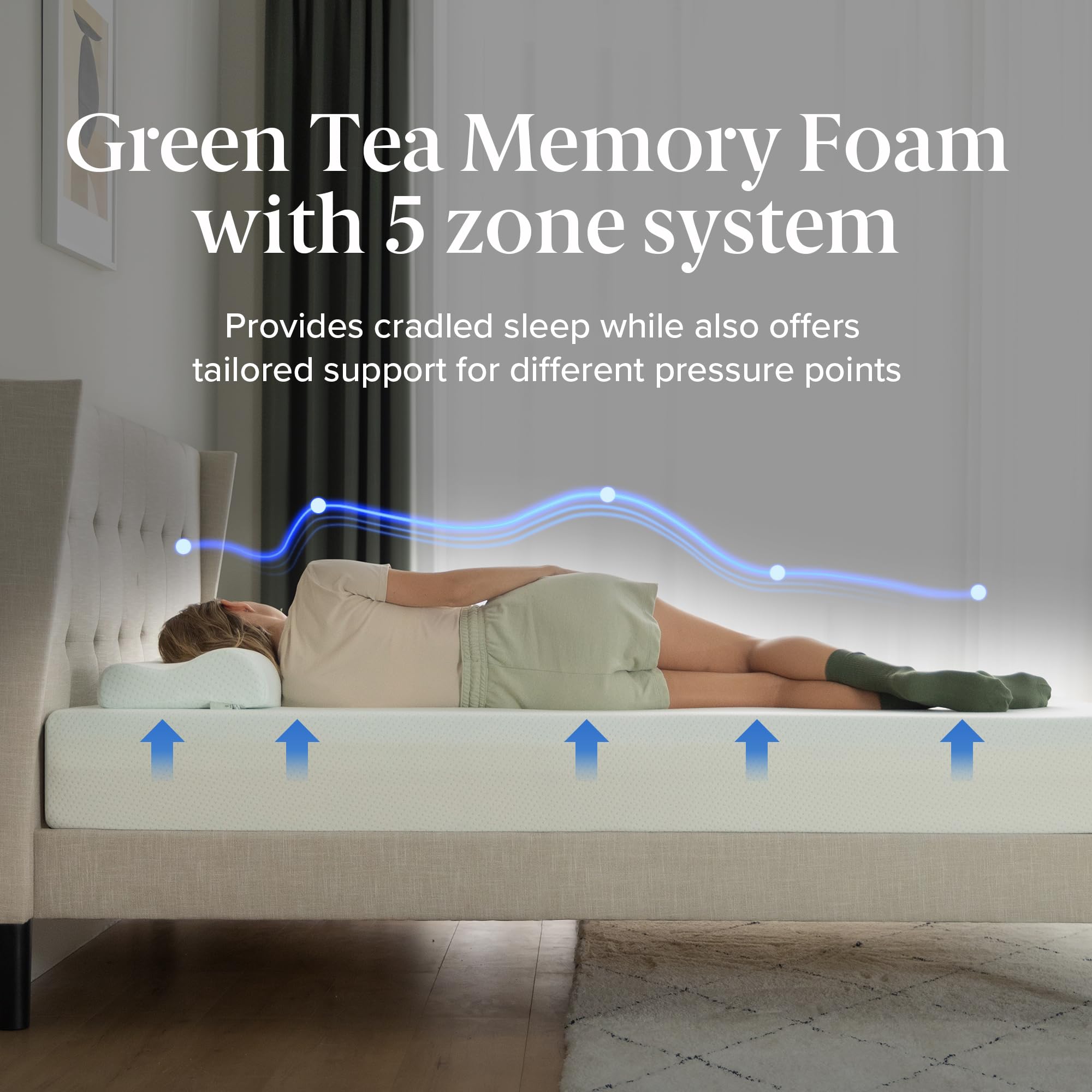 ZINUS Single Mattress - Memory Foam - 90x190cm/3x6ft - Height 13cm/5in - Medium Firmness - Orthopaedic Support with Comfort foam - Green tea Designed in UK standards