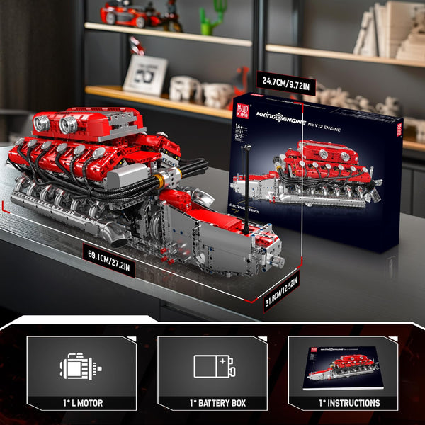 Mould King V12 Engine Building Block Sets, V12 Engine Model Kit That Runs, MOC Engineering Model Building Kit with Battery and Motor, Engineering Building Blocks for Adults (3472 PCS)