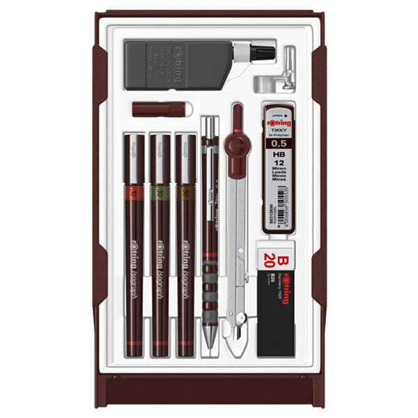 rOtring Isograph Pen Set Technical Pen & Pencil College Set | 3 Pens (0.20mm0.30mm0.50mm) and Mechanical Pencil (0.5mm) + Accessories