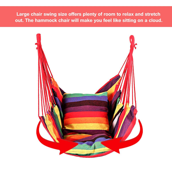 Hommtina Hammock Chair Hanging Rope Swing, Max 300 Lbs Hanging Chair with Pocket & Durability Perfect for Outdoor, Home, Bedroom, Patio, Yard (Pillows