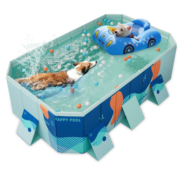 Foldable Non-Inflatable Pool – 2.23m Heavy-Duty PVC Bathing Pool, Large Garden Pool with Quick Drain Valve & Anti-Slip Design, Includes Repair Patch – Blue