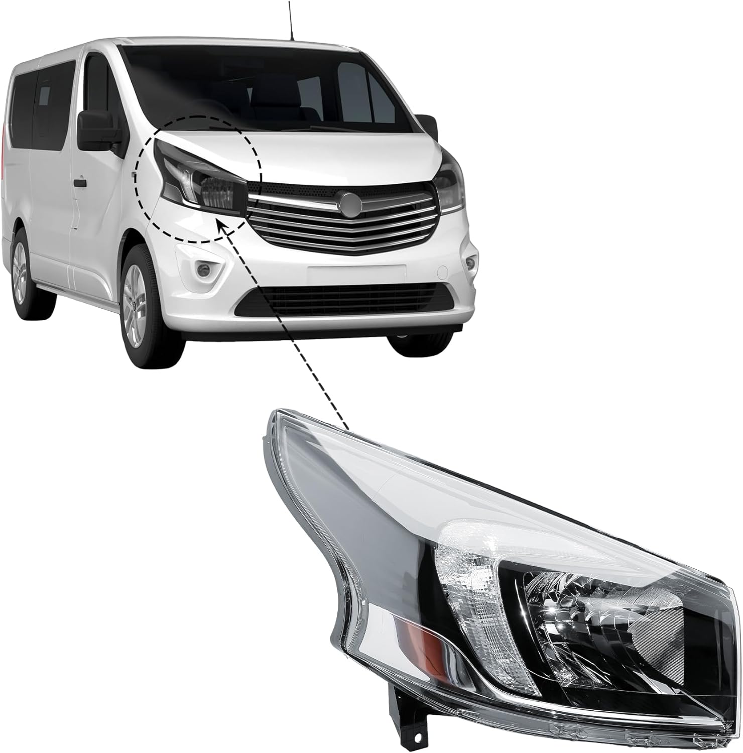 LONGLING Replacement Driver Right Side O/S Headlight Head Lamp Electric Adjustment with DRL 6 pins for Vauxhall Vivaro 2014-2019