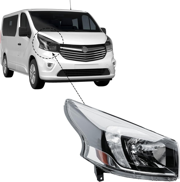 LONGLING Replacement Driver Right Side O/S Headlight Head Lamp Electric Adjustment with DRL 6 pins for Vauxhall Vivaro 2014-2019